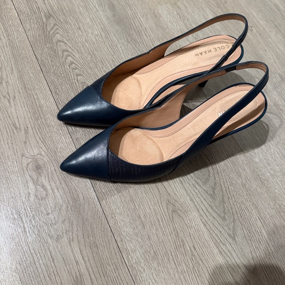 Cole Haan Navy Pointed Toe Slingback Pumps - Picture 2 of 8
